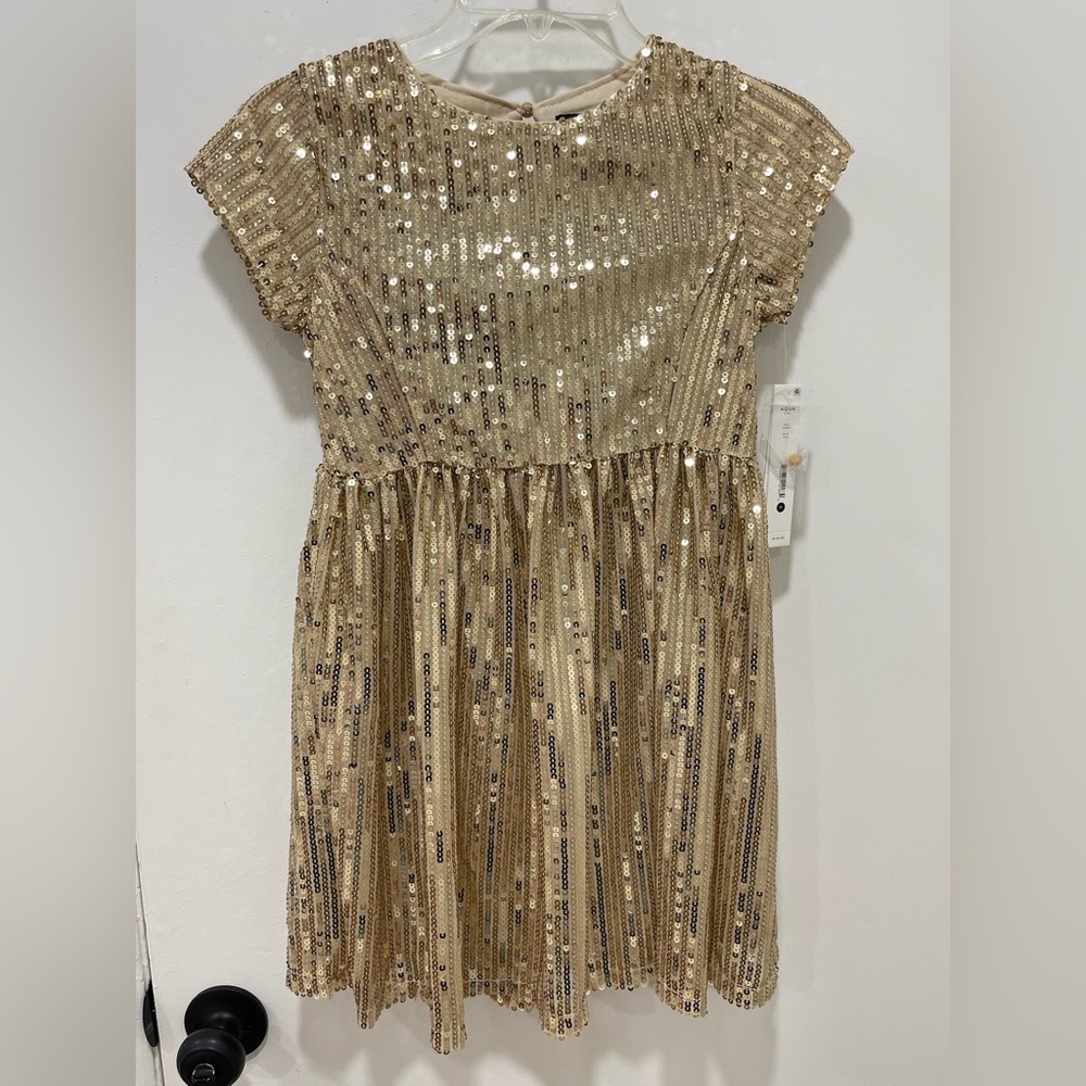 NWT - Aqua Gold Sequin Formal Kids Dress